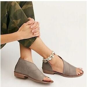 Free People 36.5 / 6.5 Mont Blanc Leather Gray Open Toe Flats Sandals Anthro